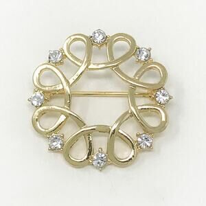 Monet Mandala Flower Gold Tone & Rhinestone Brooch Pin